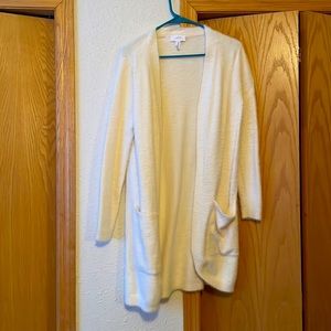 Soma White, fuzzy cardigan